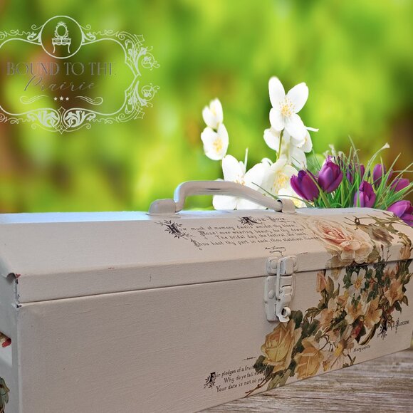 Restyled Vintage Toolbox! ~ Beautiful floral garden transfer! ~ Upcycled! - Picture 1 of 5